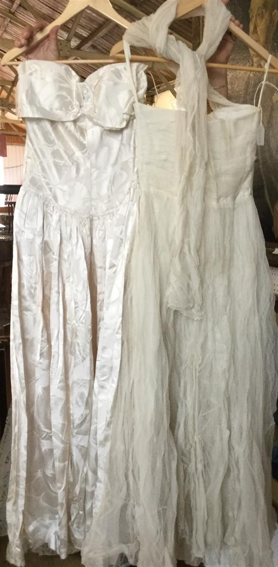 1940s white satin wedding gown & a similar dress (2)